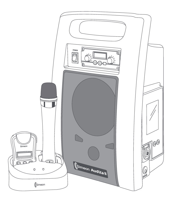 Simeon Audita portable wireless classroom audio system. Includes two wireless microphones. excellent solution for classroom audio amplification and teachers struggling with vocal or voice fatigue. Audio Solution for the classroom. Assistive Listening device - Assisted Listening device