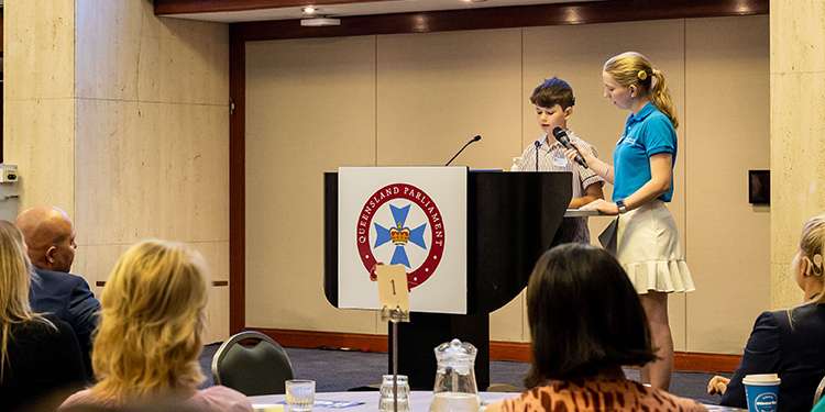 St Joseph's Bardon student Charlie Davis delivers a speech at the annual Hear and Say power of speech event in Brisbane Voice Fatigue. Soundfield System - Audio Distribution - Simeon Audita 