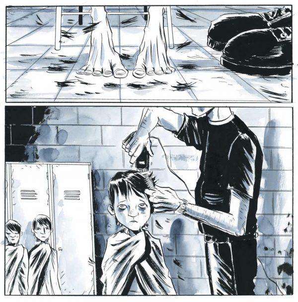image from Secret Path Gord Downie, Jeff Lemire illustrator Jeff Lemire that tells the story of Chanie “Charlie” Wenjack, a twelve-year-old boy who died in flight from the Cecilia Jeffrey Indian Residential School fifty years ago.